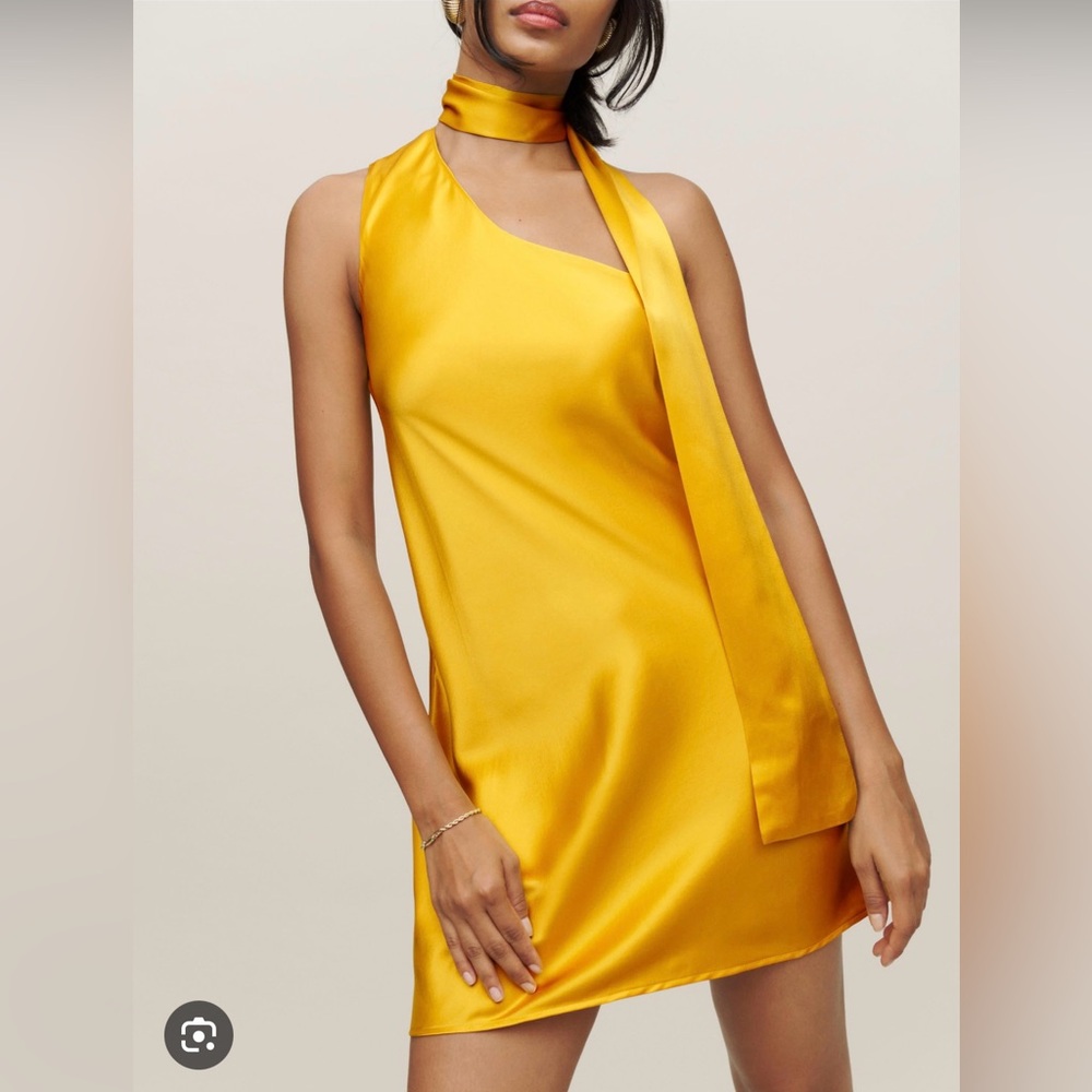 Reformation Keagan Silk Dress Gold